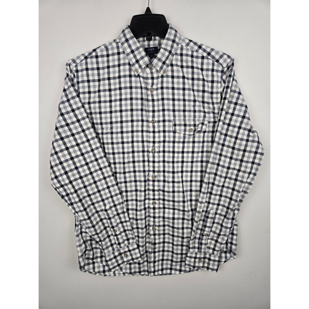 J.Crew Mens Brushed Twill‎ Gingham Button Down Shirt Navy White E0760 Large